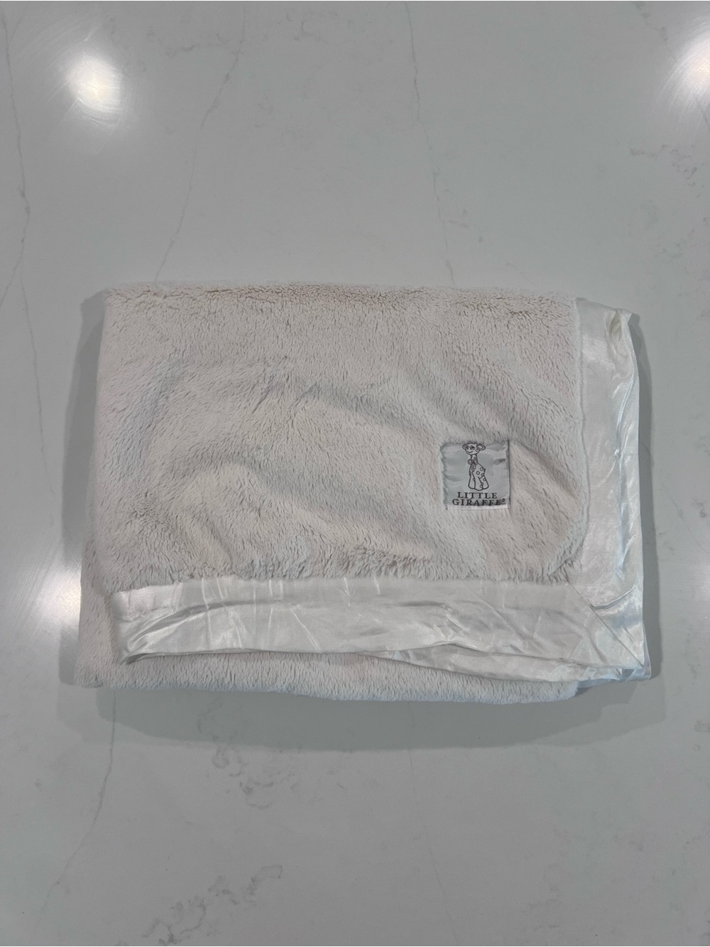 Little Giraffe Cream Plush Baby Blanket with Satin Edge